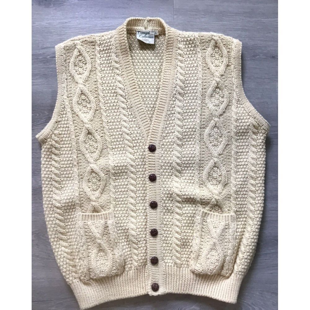 Men's Cream Cable Knit Cardigan Sweater